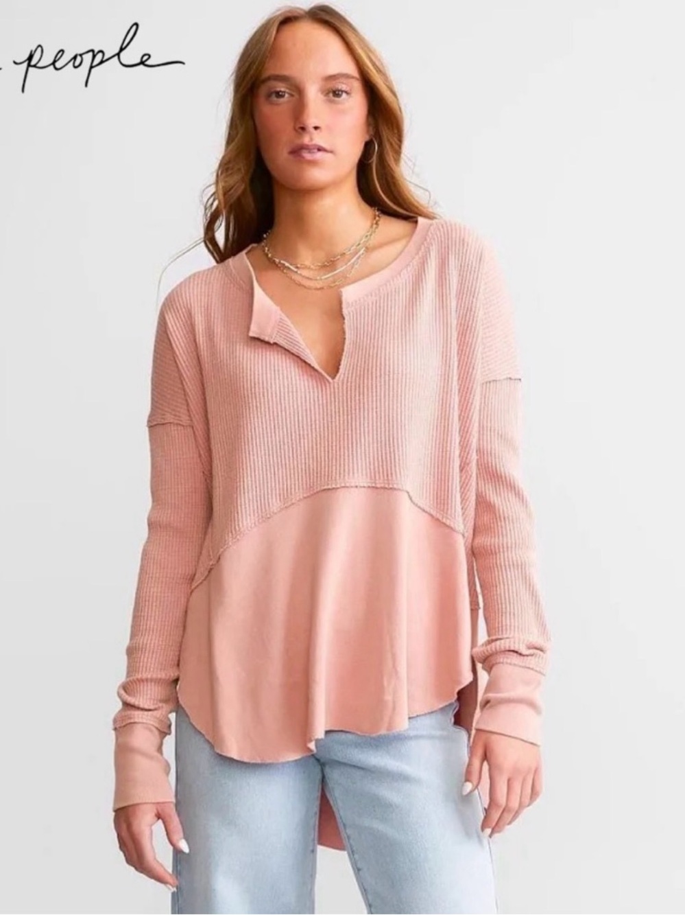 We the Free People Monterrey Waffle Knit Shirt in Rosie